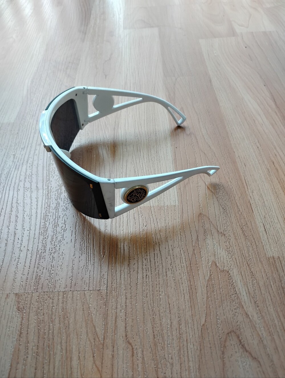 Oversized Unisex Black Shield Sunglasses with White Accent